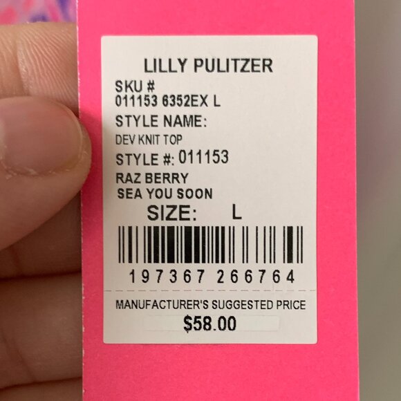 LILLY PULITZER Sea You Soon Dev Knit Top in Raz Berry Sz LARGE - Picture 4 of 5
